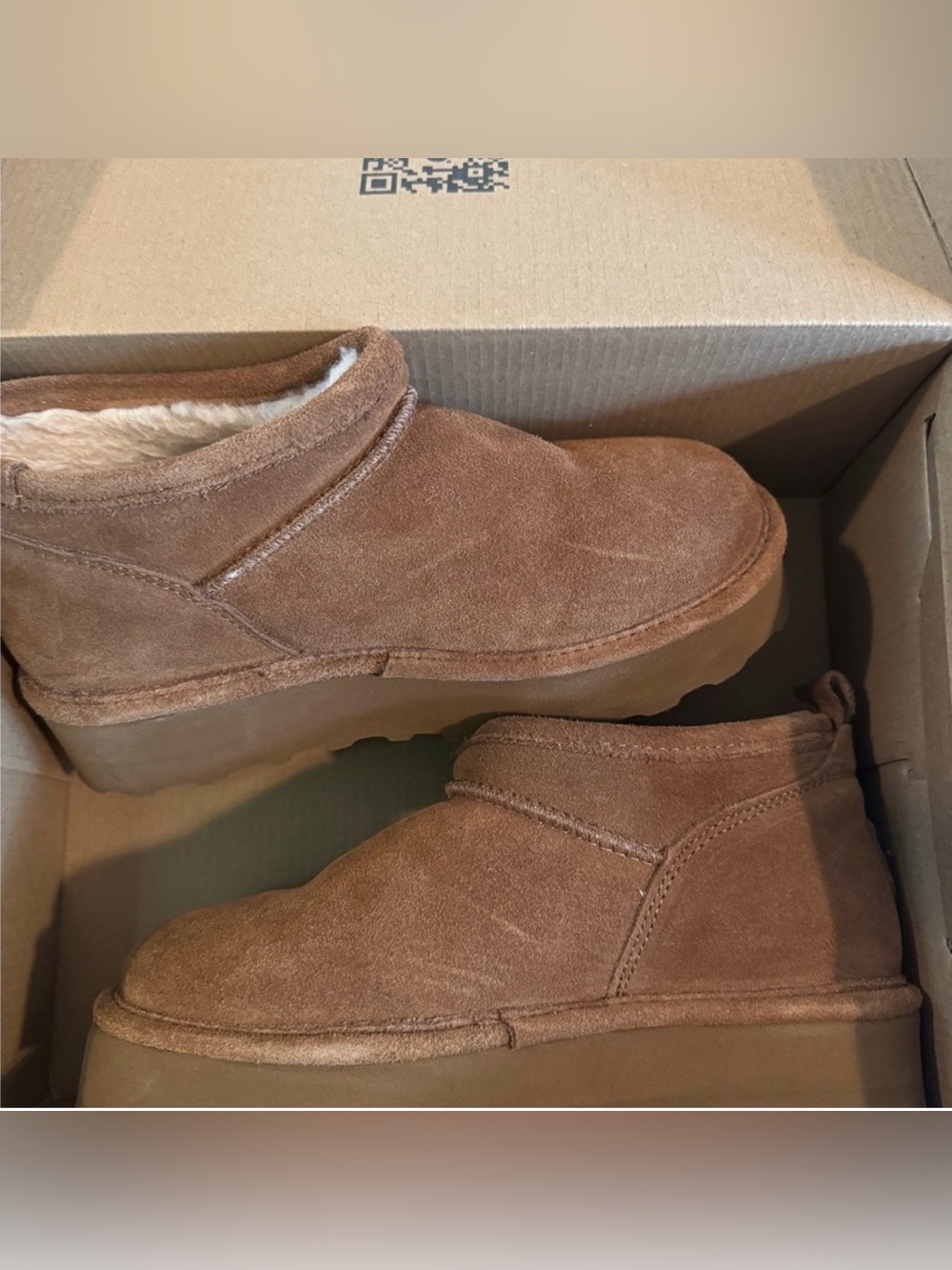 BearPaw Suede Platform Slip-On in Chestnut